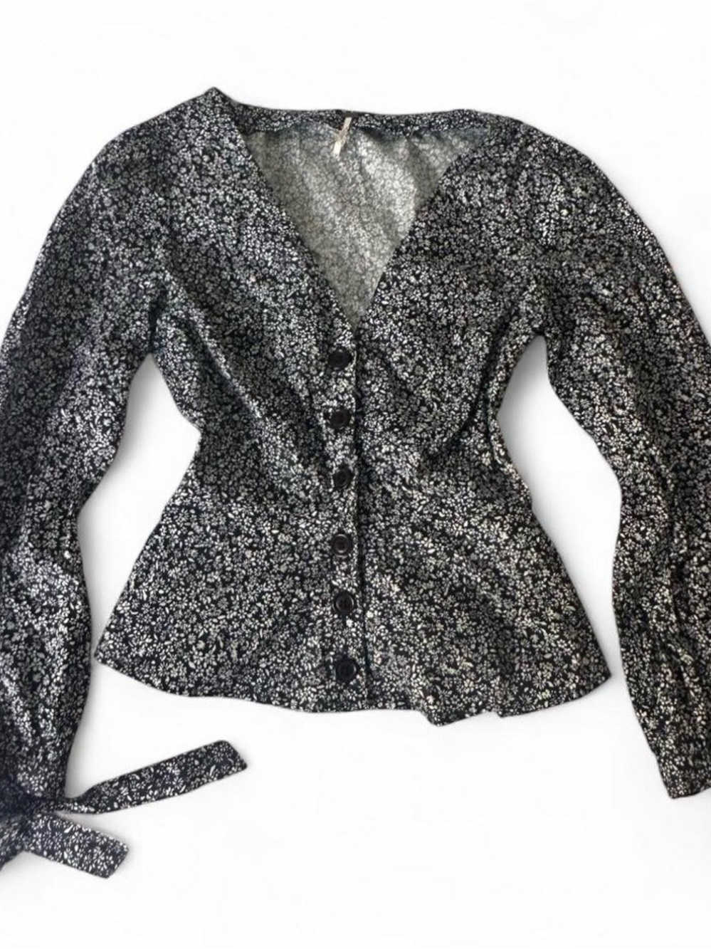 free people sienna black and white floral printed blouse size xs